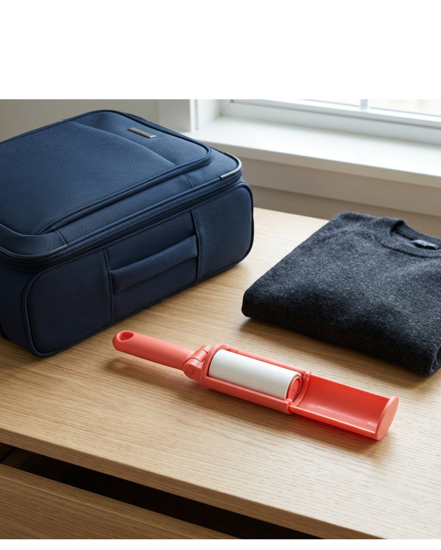 Midox Folding Travel Lint Roller 6 cm with 3 Refills Coral - Lifestyle view