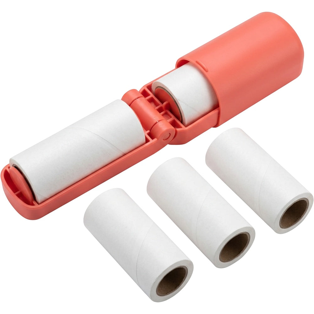 Midox Folding Travel Lint Roller 6 cm with 3 Refills Coral - Product view